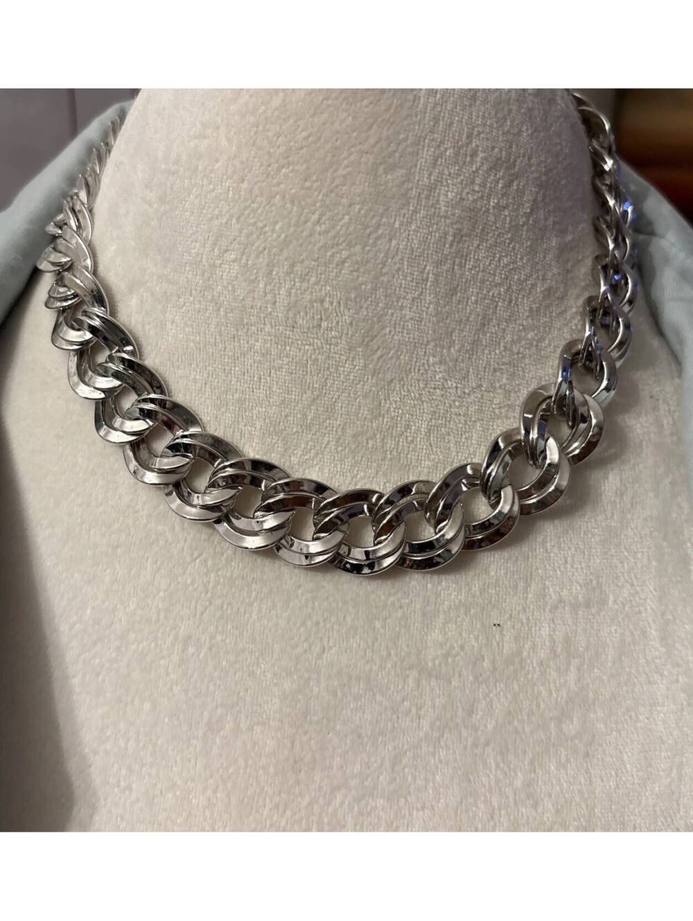 Statement heavy silver tone chain necklace Y2 K Retro